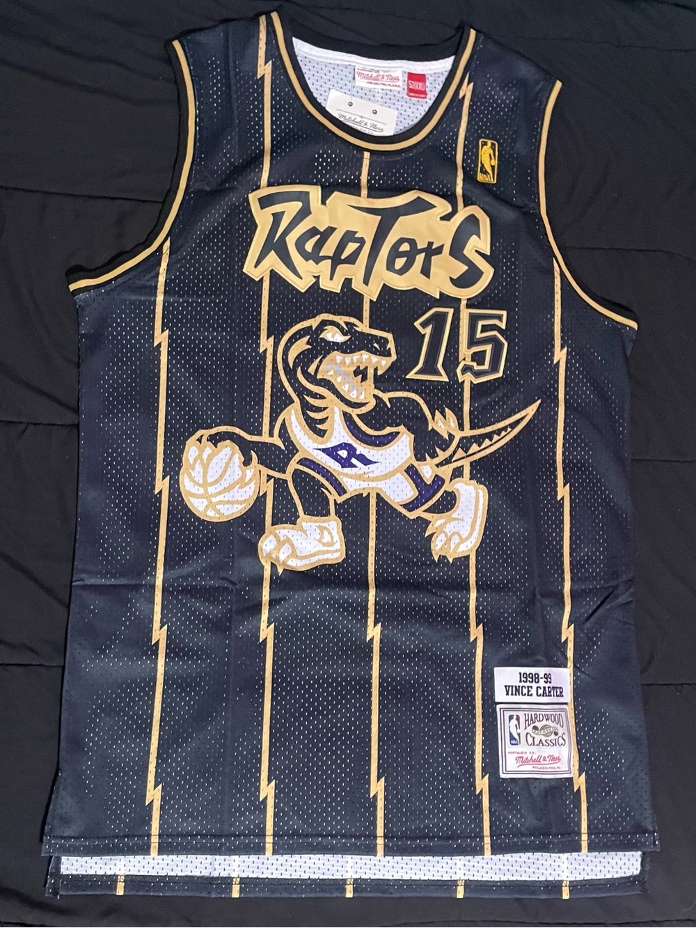 Mitchell & Ness Vince Carter Toronto Raptors 1998-99 Jersey Black Gold Sz 2XL